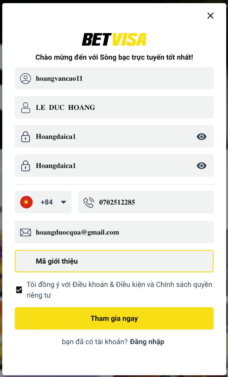 BetVisa - Bet Visa đăng ký tặng 58k tải app đăng nhập nhanh nhất tháng 9/2025 14 Bước 3: Cập nhật đầy đủ thông tin cá nhân của bạn